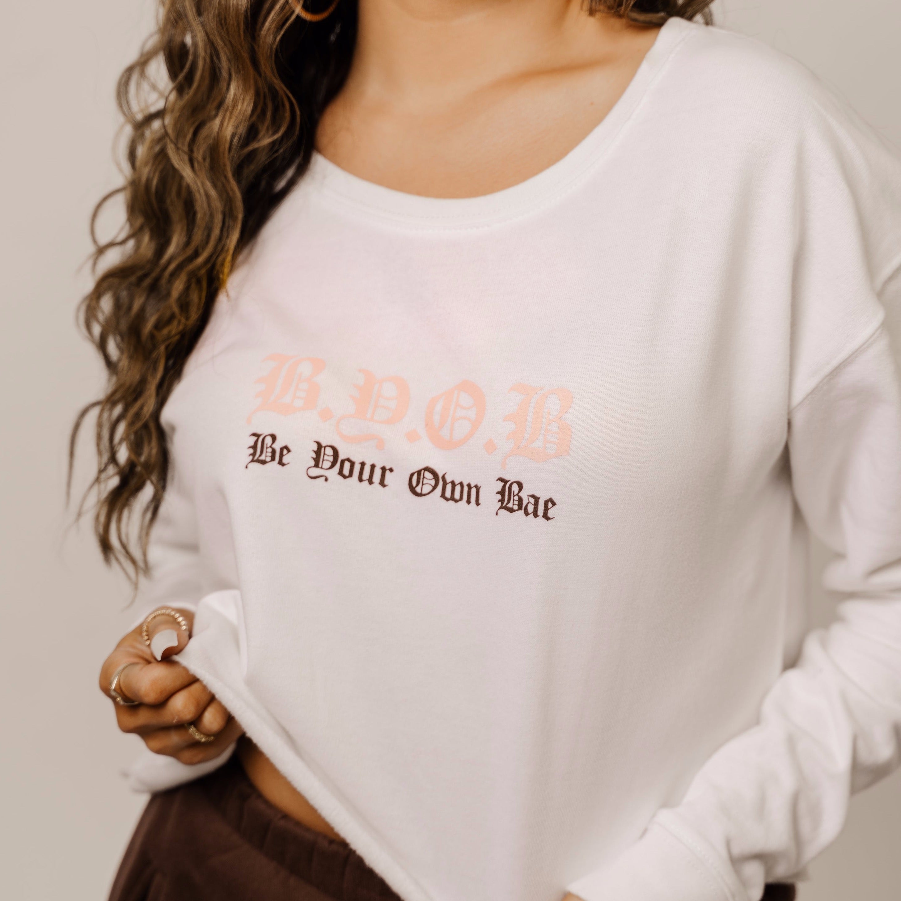 BYOB (Be Your Own Bae) Cropped Crew Neck – Shop There She Is